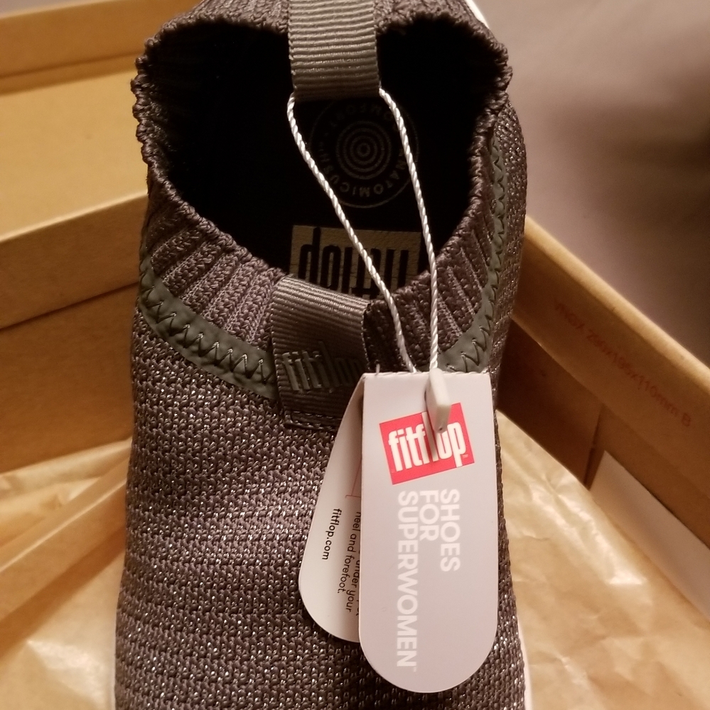 Fitflop Womens Uberknit Slip On Metallic Weave Sneaker